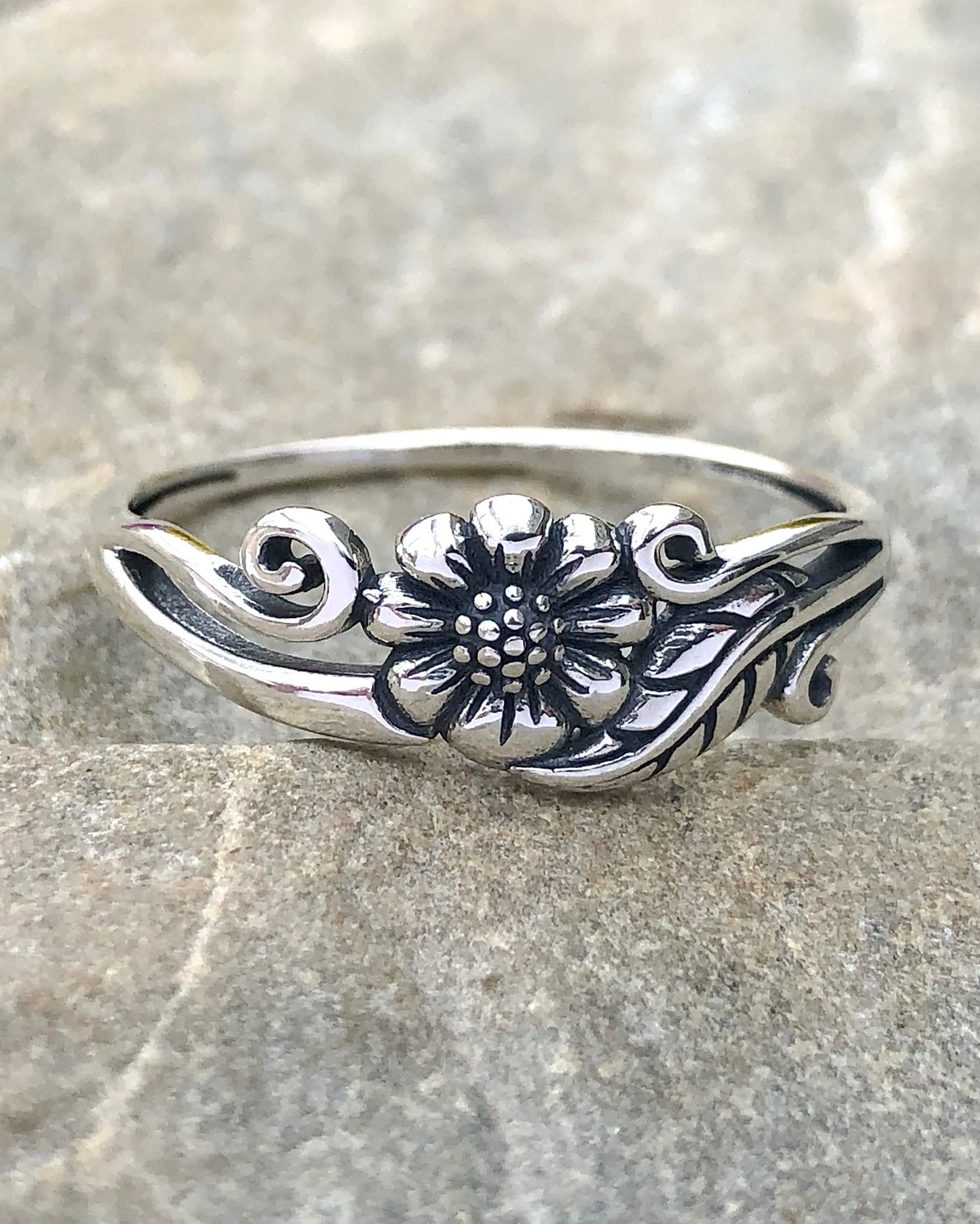Sterling Silver Flower with Vine Ring – The Life Divine