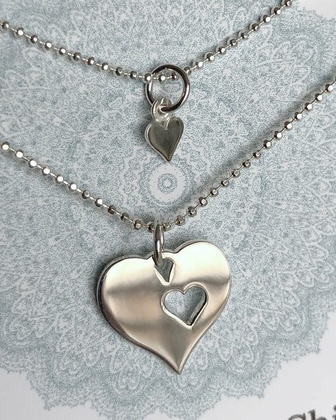 Mother and Daughter Heart Necklace Set