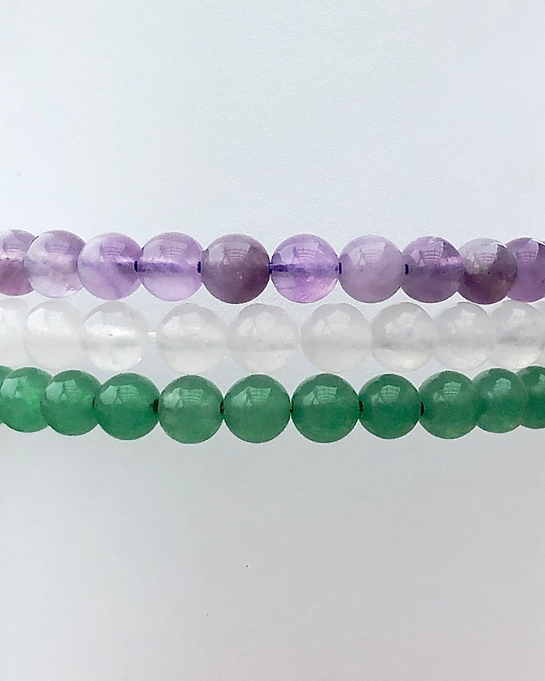 Amethyst, Snow Quartz and Aventurine 6mm beaded Gemstone Bracelet Set