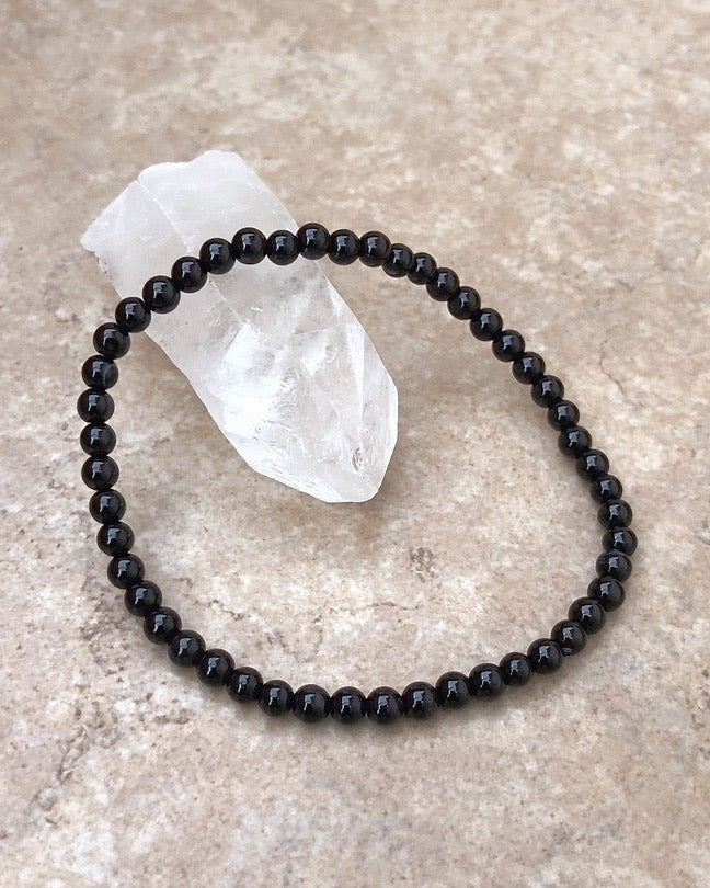 Black Agate 4mm Gemstone Bracelet on a Crystal