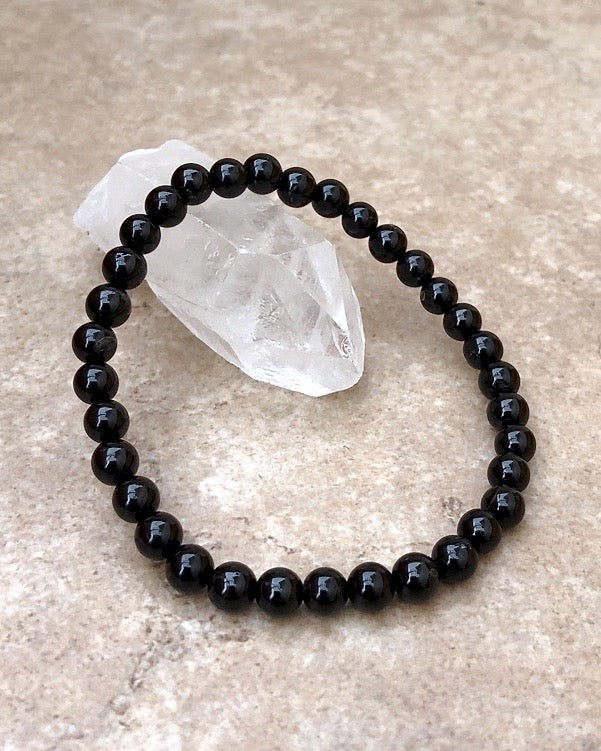 Rainbow Moonstone online ~ Raw Black Tourmaline Bracelet ~ Gold ~ Minimalist ~ Genuine Untreated Therapeutic Quality Gemstone Energy Bracelet 3mm