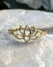 gold vermeil lotus ring on stone