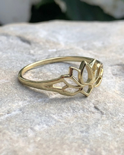 gold vermeil lotus ring on stone side view