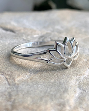 Sterling Silver Lotus Ring on stone