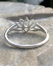 Sterling Silver Lotus Ring on stone back view with 925 and thailand stamp