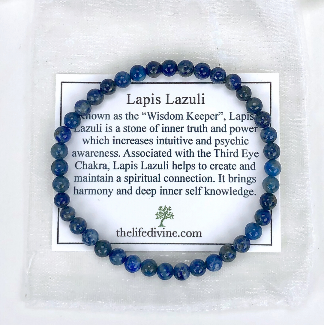 Children's Lapis Lazuli 4mm Gemstone Bracelet with Description card