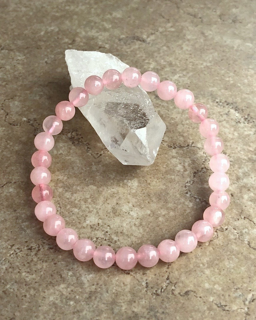 6mm Rose Quartz Gemstone Beaded Bracelet - Stretch, Made To Order, Healing Crystal