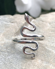 Adjustable Sterling Silver Serpent Ring on a stone
