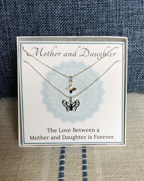 Mother and Daughter Butterfly Necklace Set