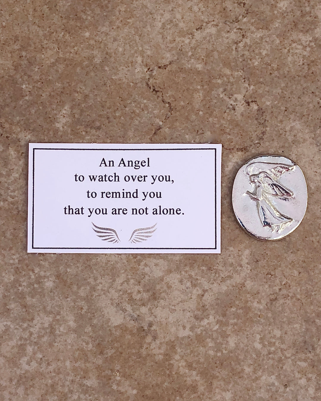 pewter pocket angel with an angel to watch over you card