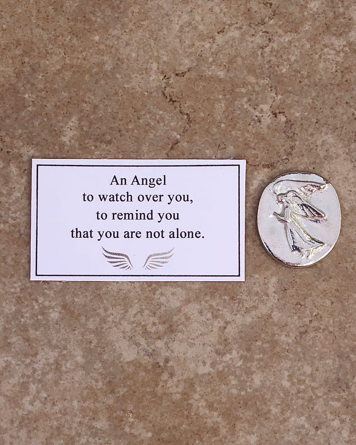 pewter pocket angel with an angel to watch over you card