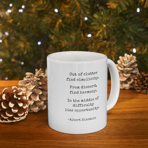 Albert Einstein's Simplicity, Harmony and Opportunity Quote Mug