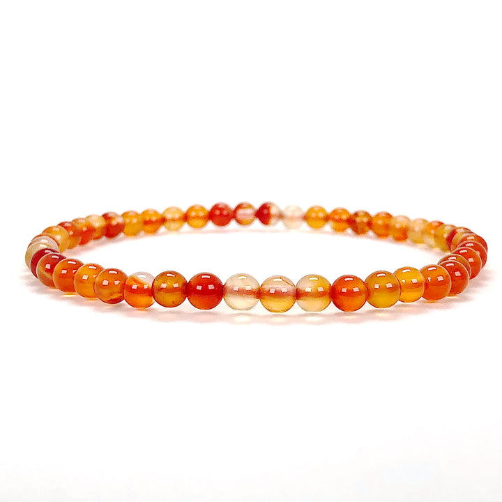 Carnelian 4mm Beaded Gemstone Bracelet on white background.