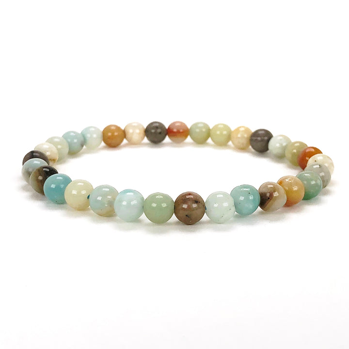 Multi Amazonite 6mm Beaded Gemstone Bracelet on a white background.