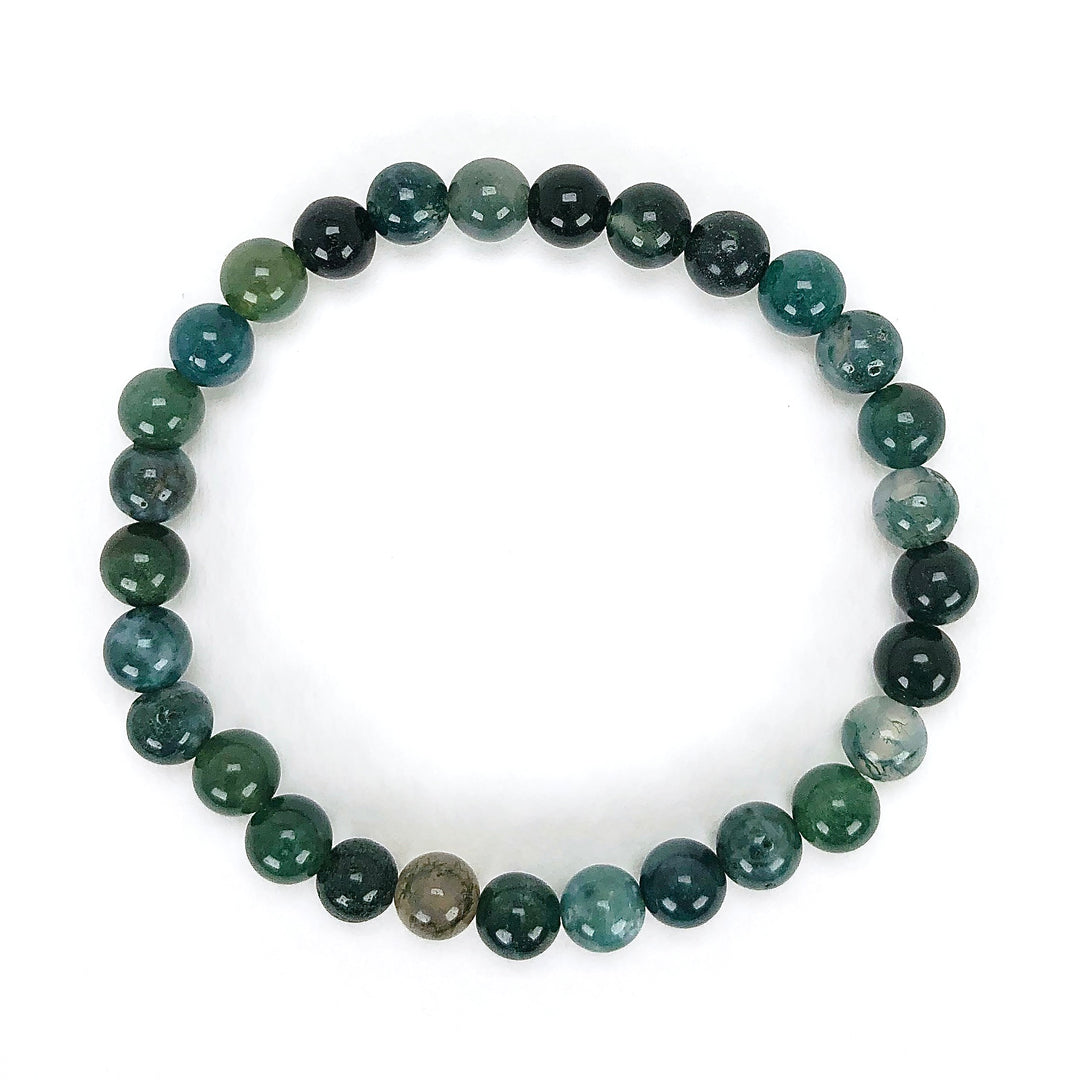 Moss Agate 6mm Beaded Gemstone Bracelet