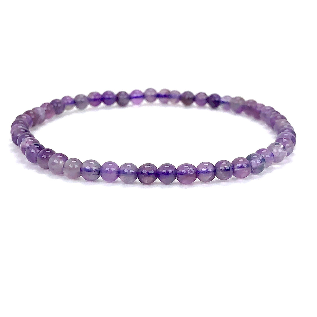 Men's Amethyst 4mm beaded Gemstone Bracelet on a white background.