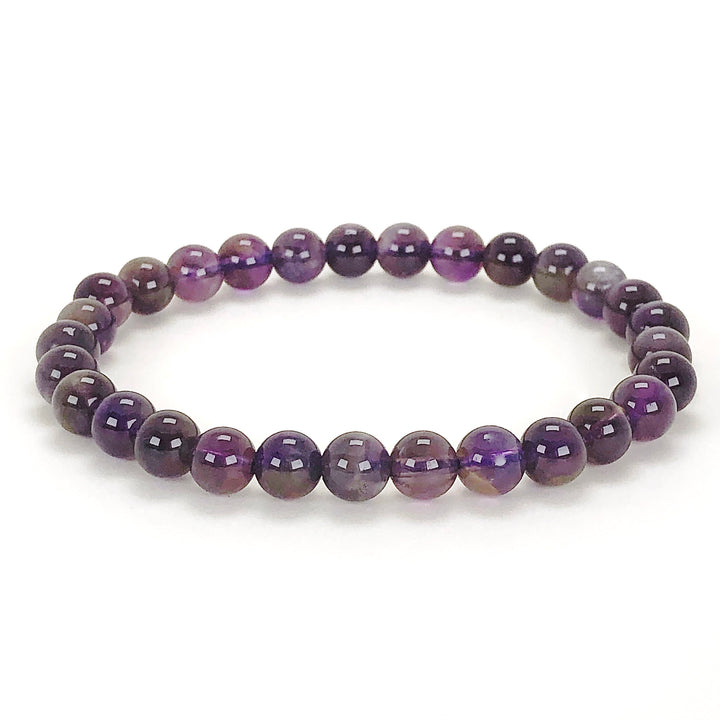 Amethyst 6mm Beaded Gemstone Bracelet one a white background