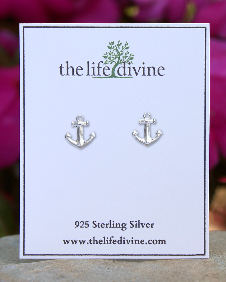 Anchor Sterling Silver Stud Earrings on a card.