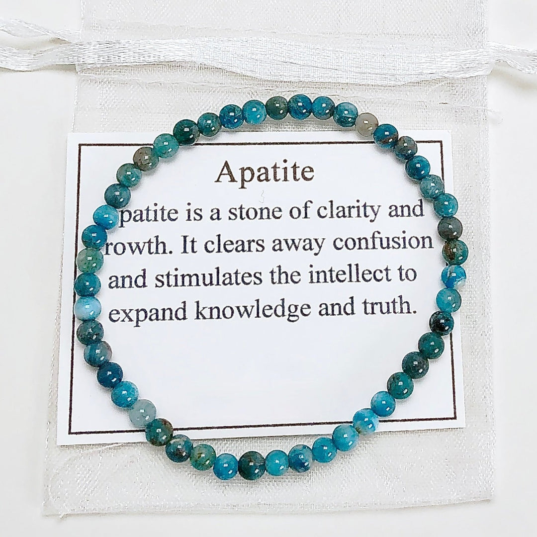 Child's  Apatite Beaded Bracelet with Description card