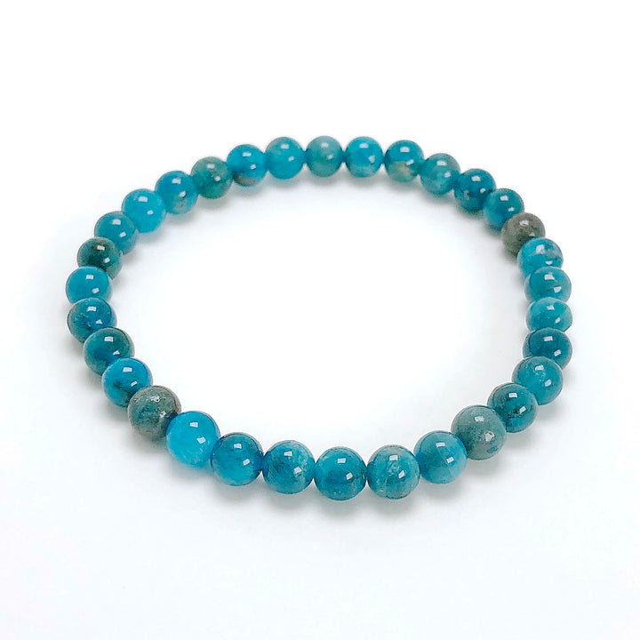 Apatite 6mm Beaded Gemstone Bracelet on a white background