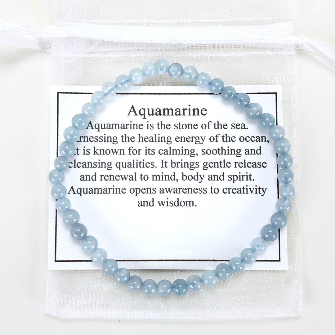 Children's Size Aquamarine 4mm Gemstone Bracelet with Description Card