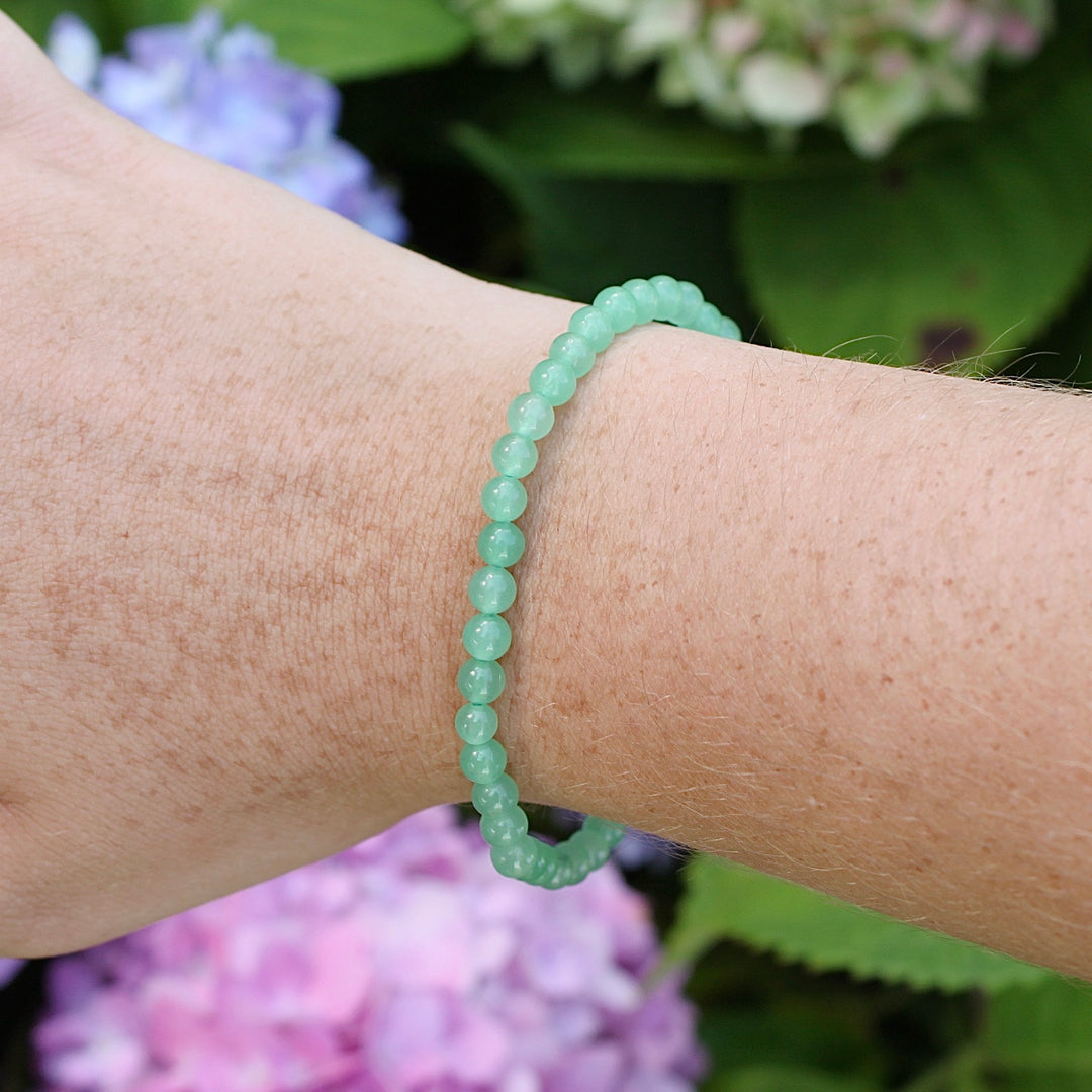 Children's Aventurine 4mm Gemstone Bracelet on a Wrist.