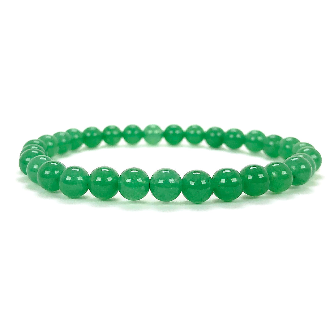 Aventurine 6mm Beaded Gemstone Bracelet n a white background.