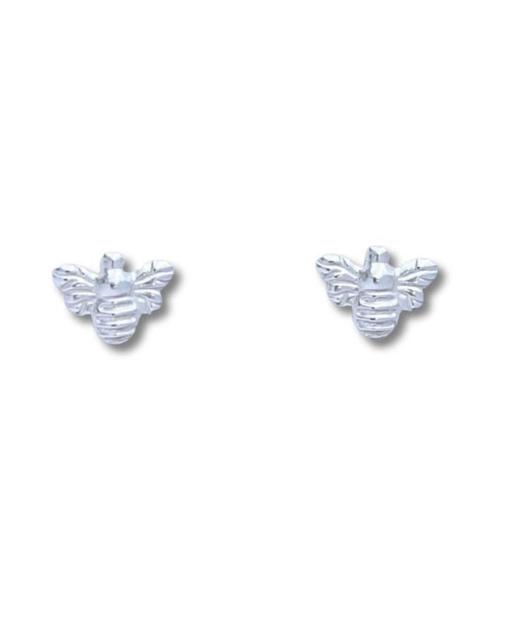 Bee Sterling Silver Stud Earrings on a white background.