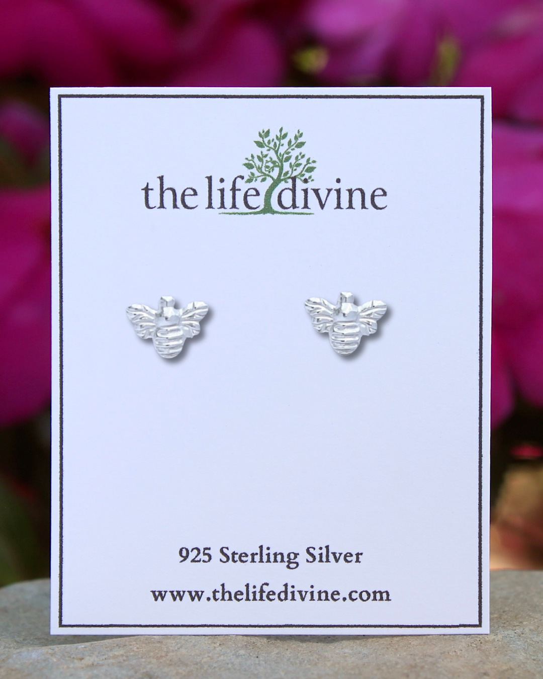 Bee Sterling Silver Stud Earrings on a card.