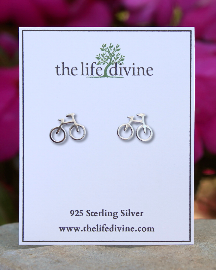 Bicycle Sterling Silver Stud Earrings on a card.