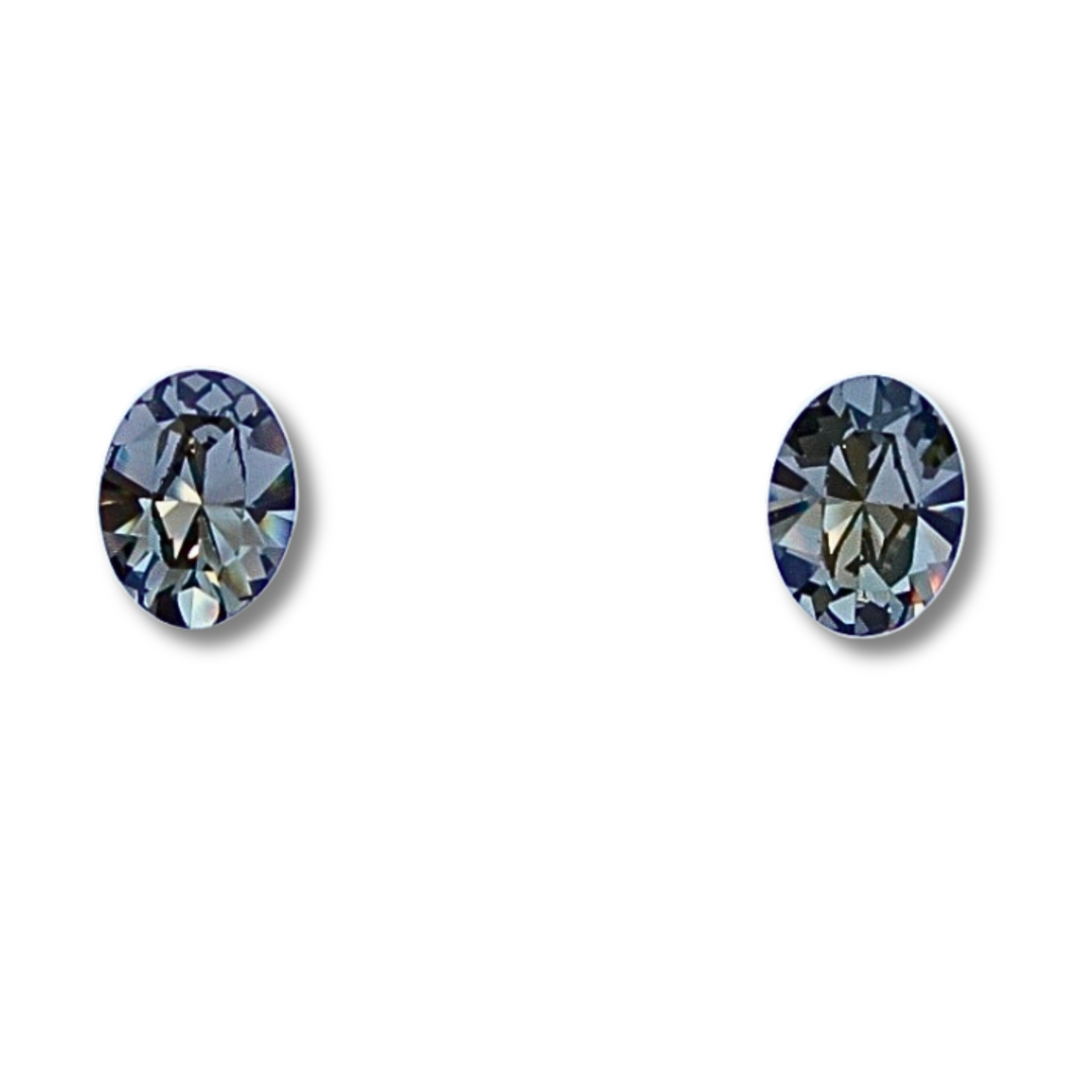 Black Diamond Oval CZ Sterling Silver Stud Earrings on a white background.