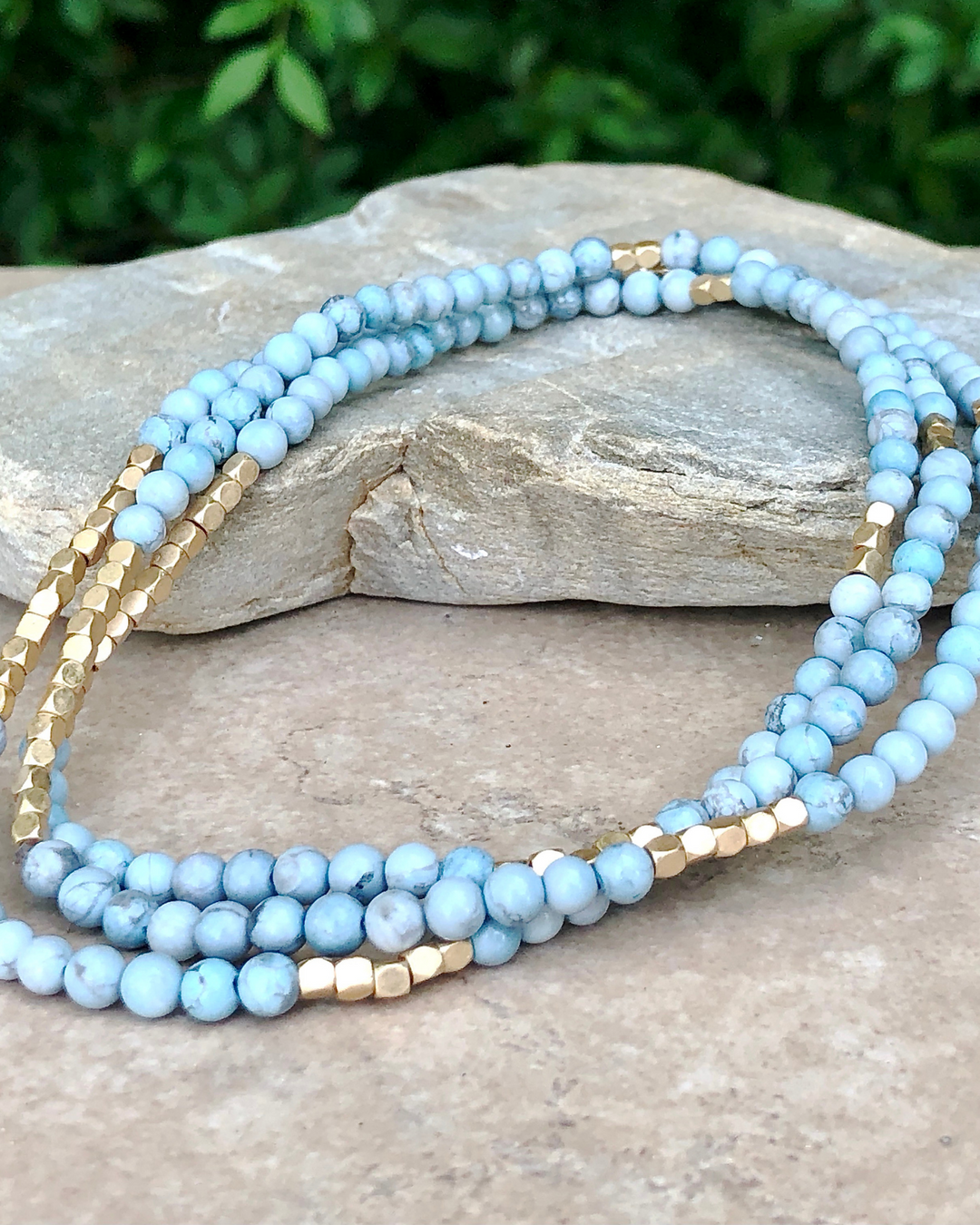 Blue Howlite With Gold Accents Gemstone Wrap