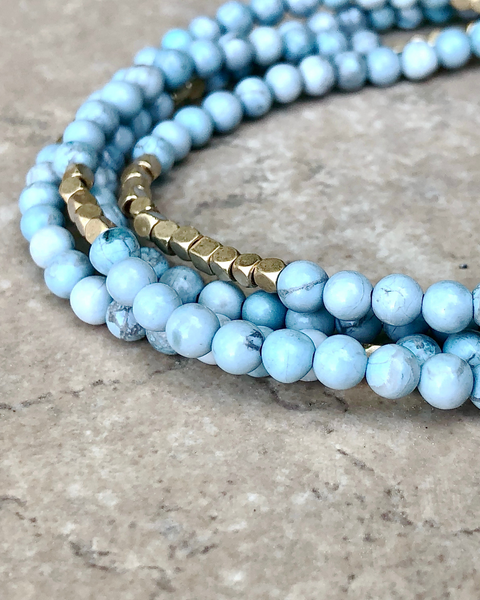 Blue Howlite With Gold Accents Gemstone Wrap