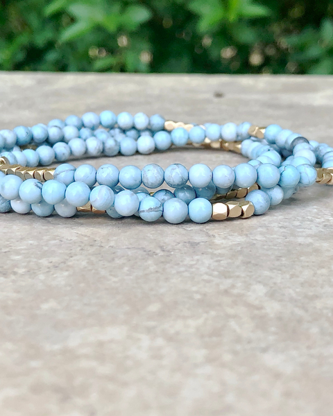 Blue Howlite With Gold Accents Gemstone Wrap