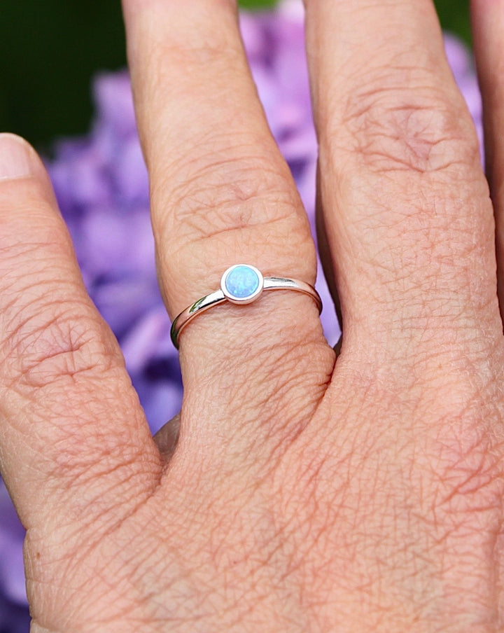 Blue Lab Opal Ring on ring finger