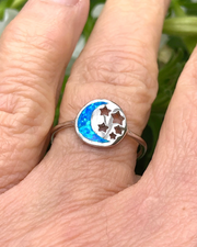 Sterling Silver Moon and Stars Blue Lab Opal Ring