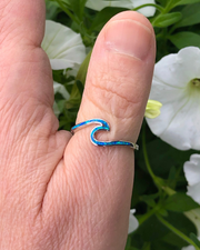 Sterling Silver Wave Ring with Blue Lab Opal