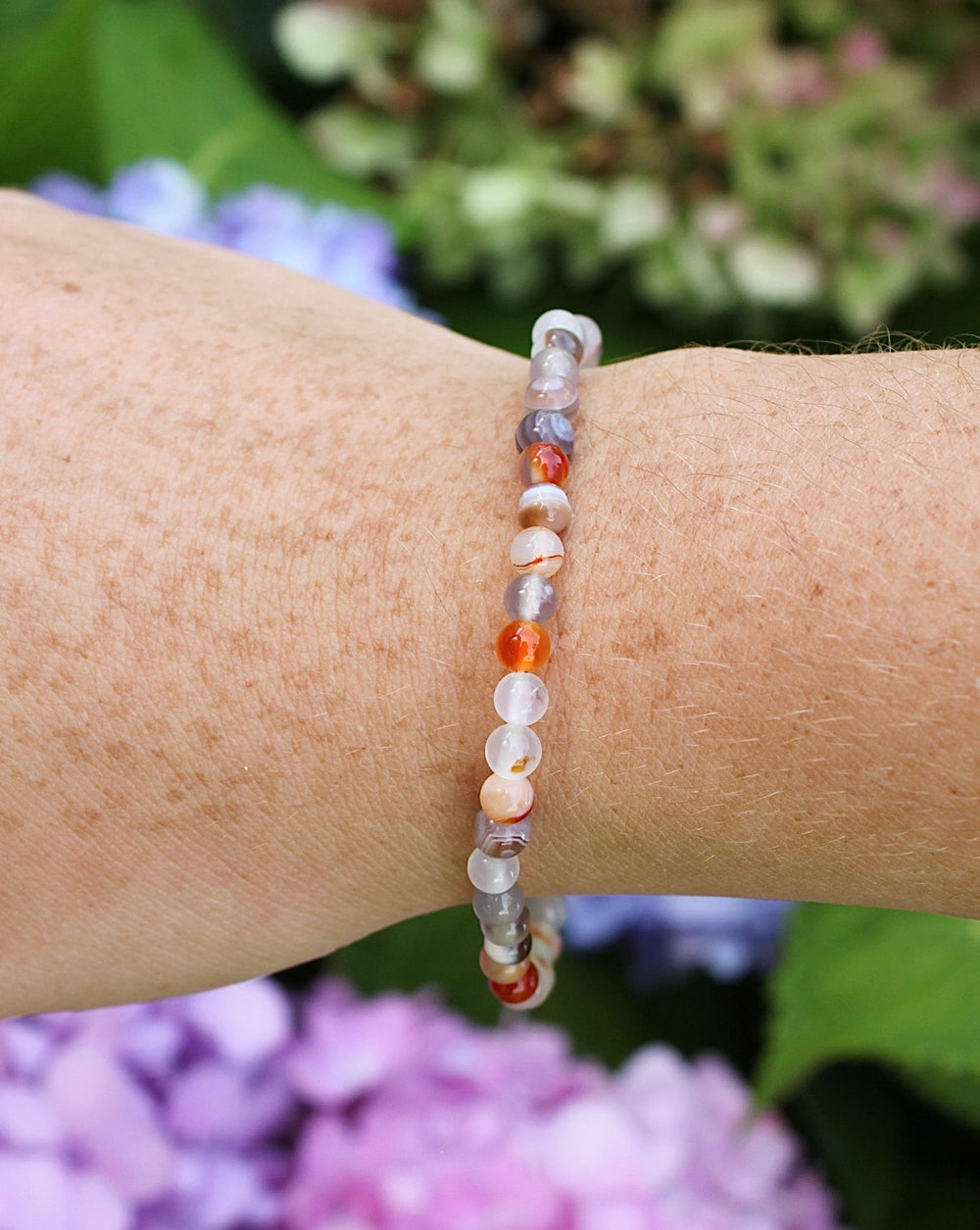 Botswana Agate 4mm Gemstone Bracelet on a Wrist