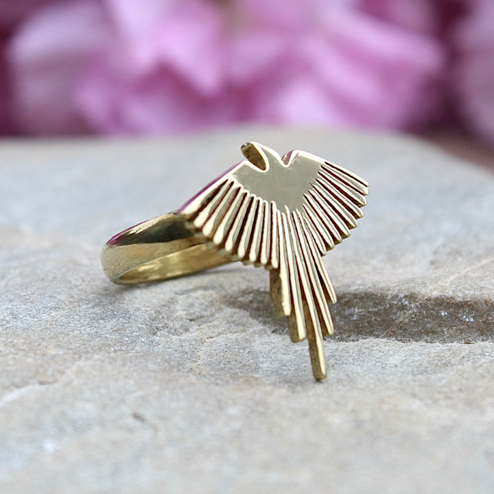 Side view of Brass Phoenix Ring