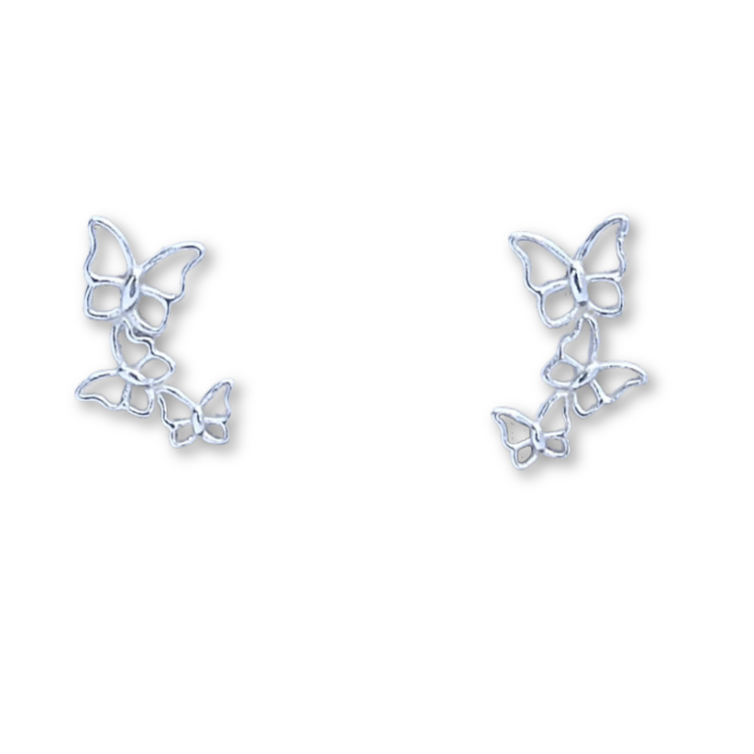 Butterfly Ear Climber Silver Earrings on a white Background.