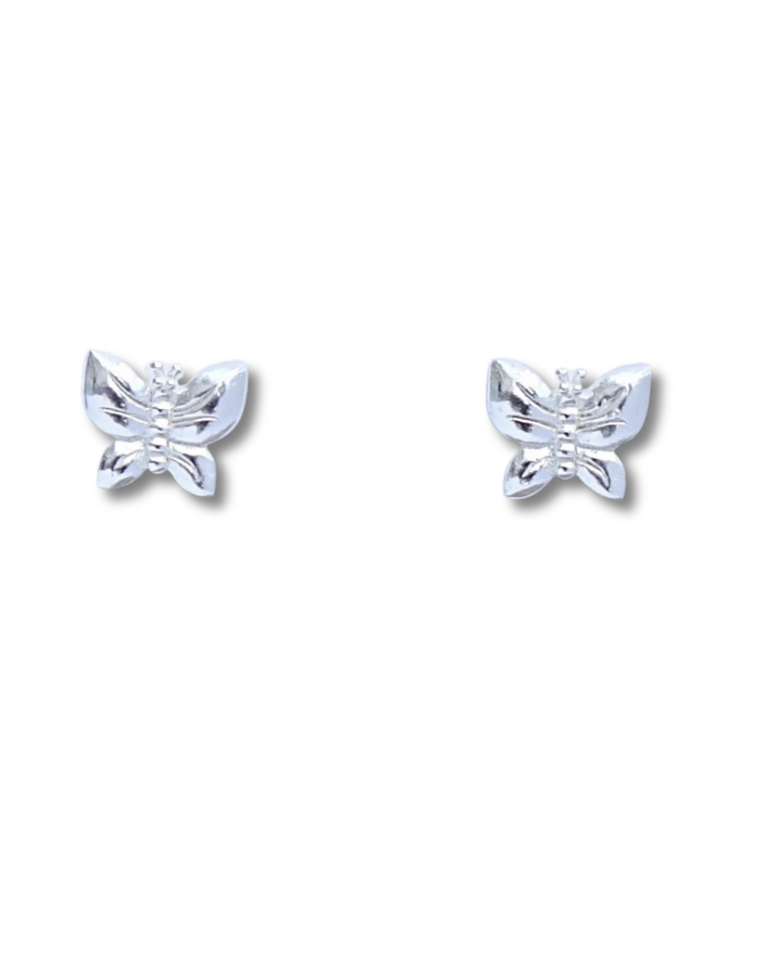 Butterfly Sterling Silver Stud Earrings on a white background.