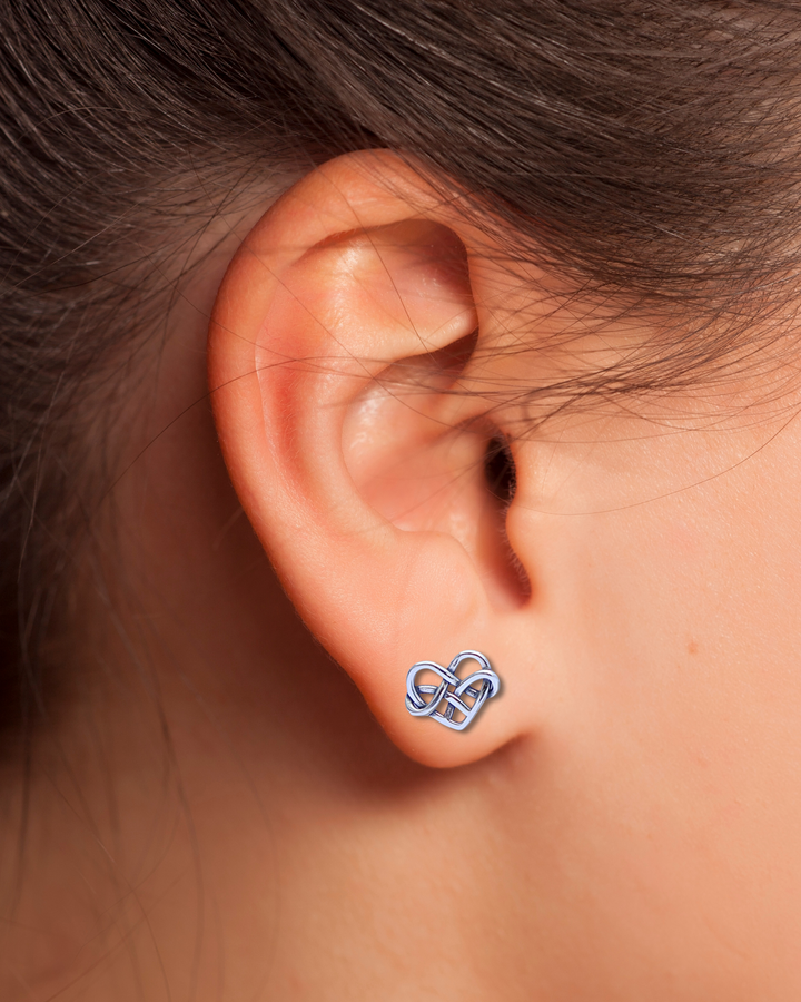 Celtic Heart Knot Stud Earrings on ear