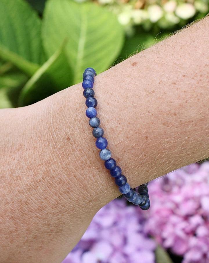 Children's Lapis Lazuli 4mm Gemstone Bracelet on a Wrist