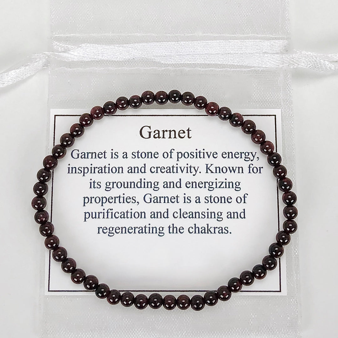 Children's Garnet 4mm Gemstone Bracelet with description Card