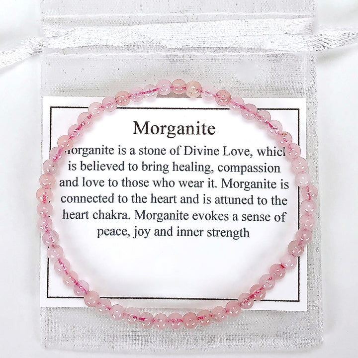 Children's Morganite Mini 4mm Gemstone Bracelet with a Description Card