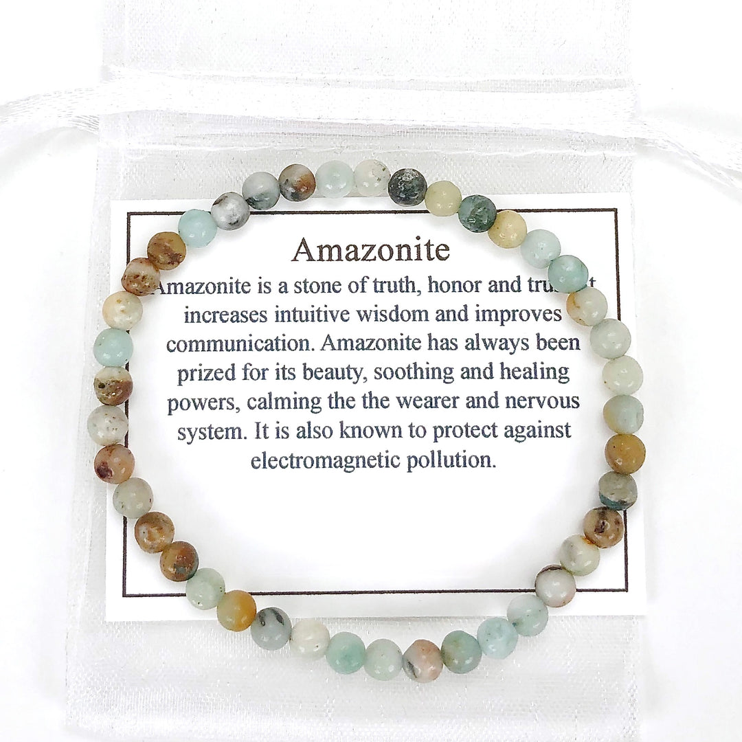 Children's Multi Amazonite 4mm Gemstone Bracelet with a description card