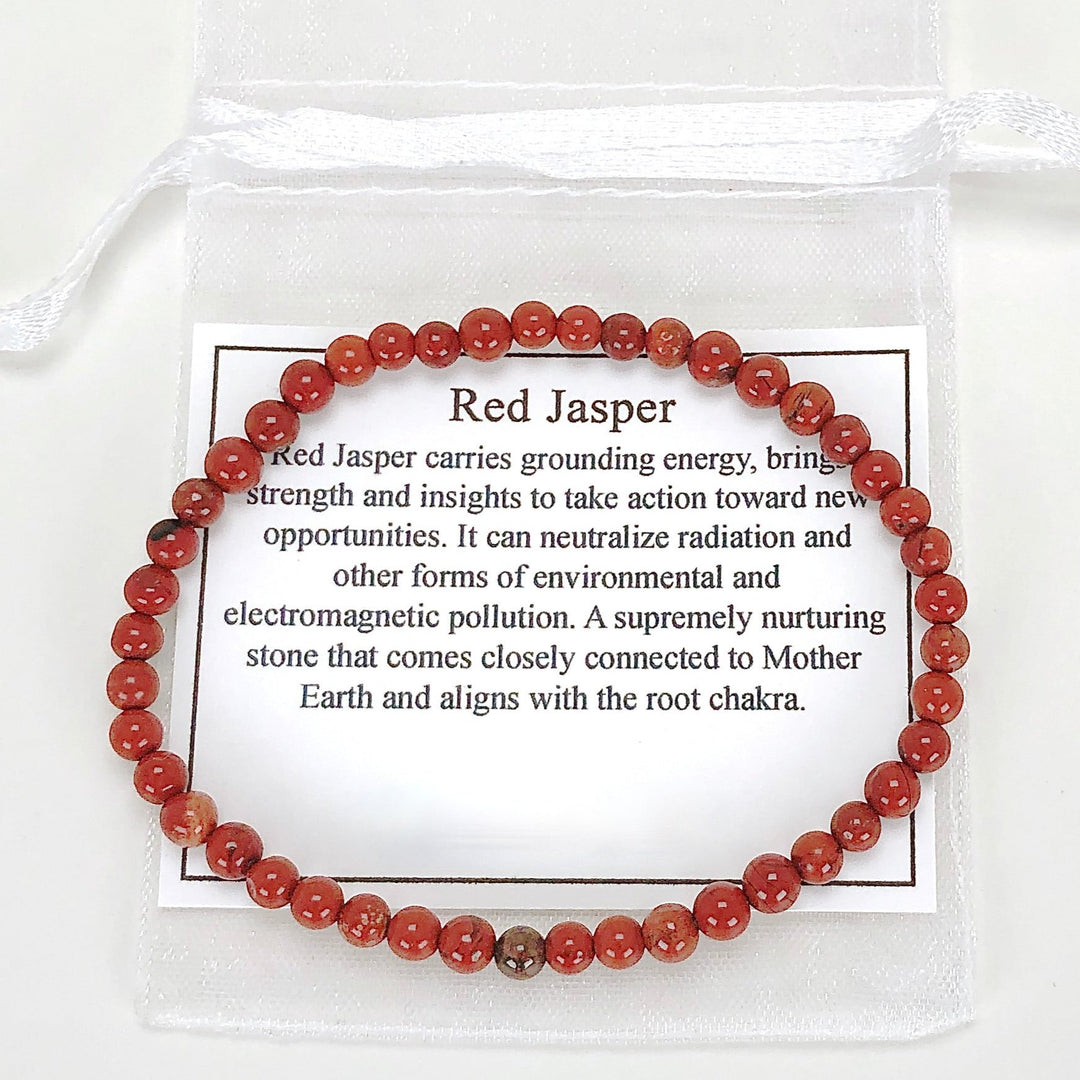 Children's Red Jasper 4mm Gemstone Bracelet with a description Card