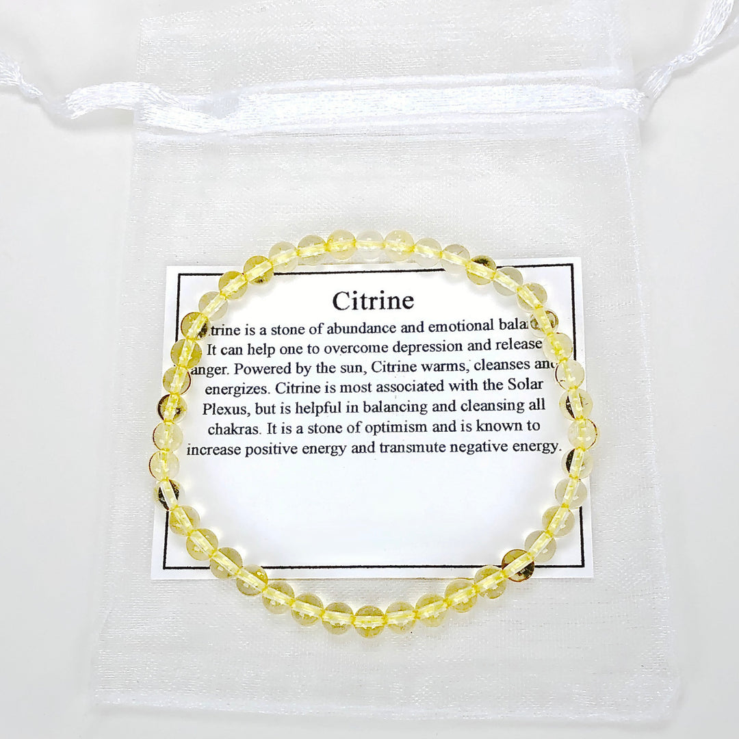 Men's Citrine 4mm Beaded Gemstone Bracelet with description card,