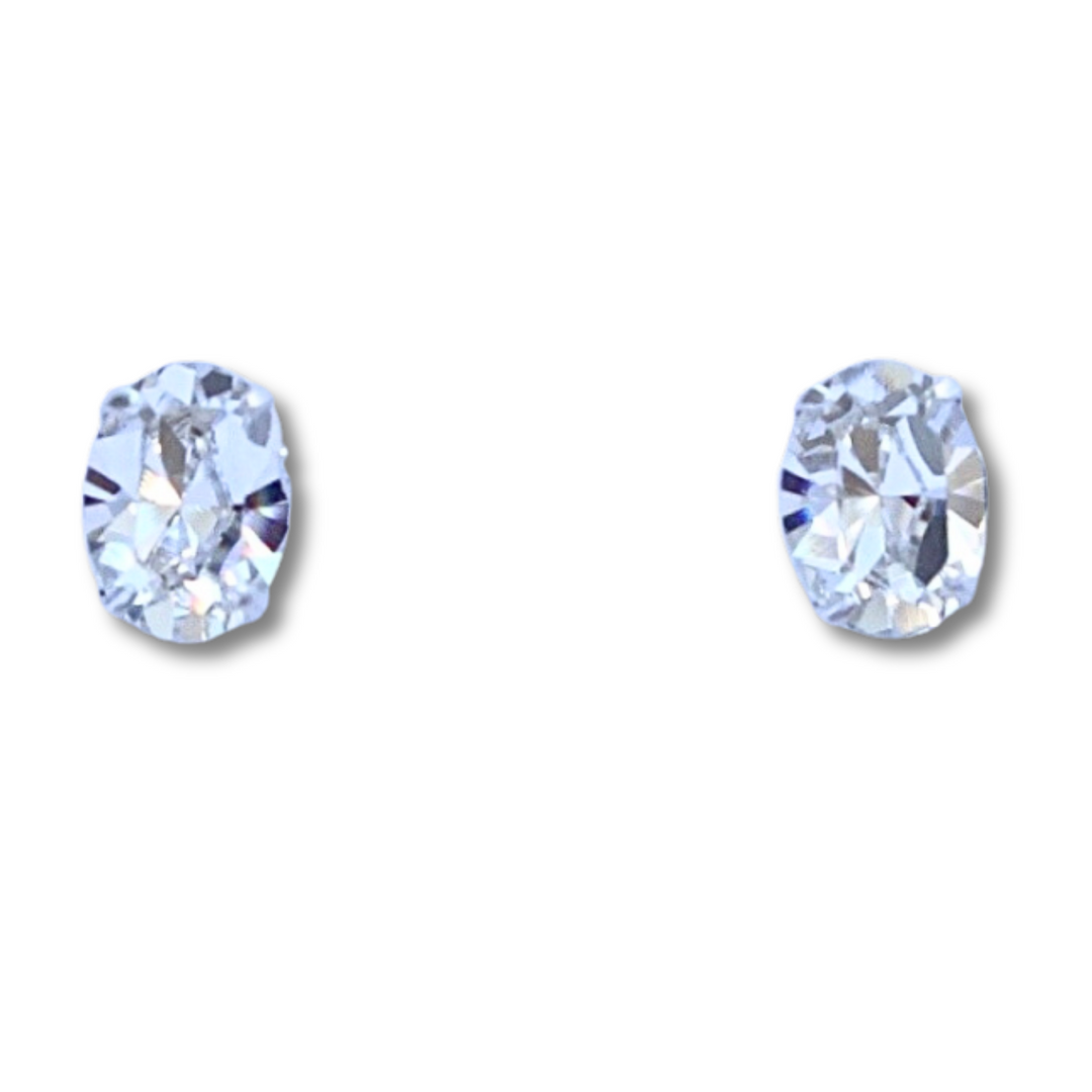 Clear Oval CZ Stud Earrings 