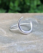Sterling SilverCrescent Moon Ring with rope band on stone